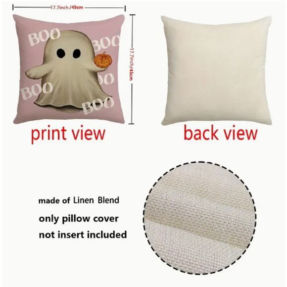 New! Pink BOO Ghost Throw Pillow w/ Insert - Indoor Outdoor Halloween Pillow - Picture 2 of 2